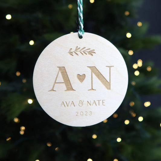 Personalized Couple Initials Christmas Ornament - Holiday Ornaments - Moon Rock Prints