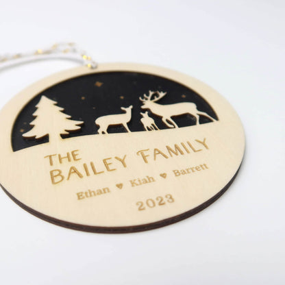 Personalized Deer Family Christmas Ornament - Holiday Ornaments - Moon Rock Prints