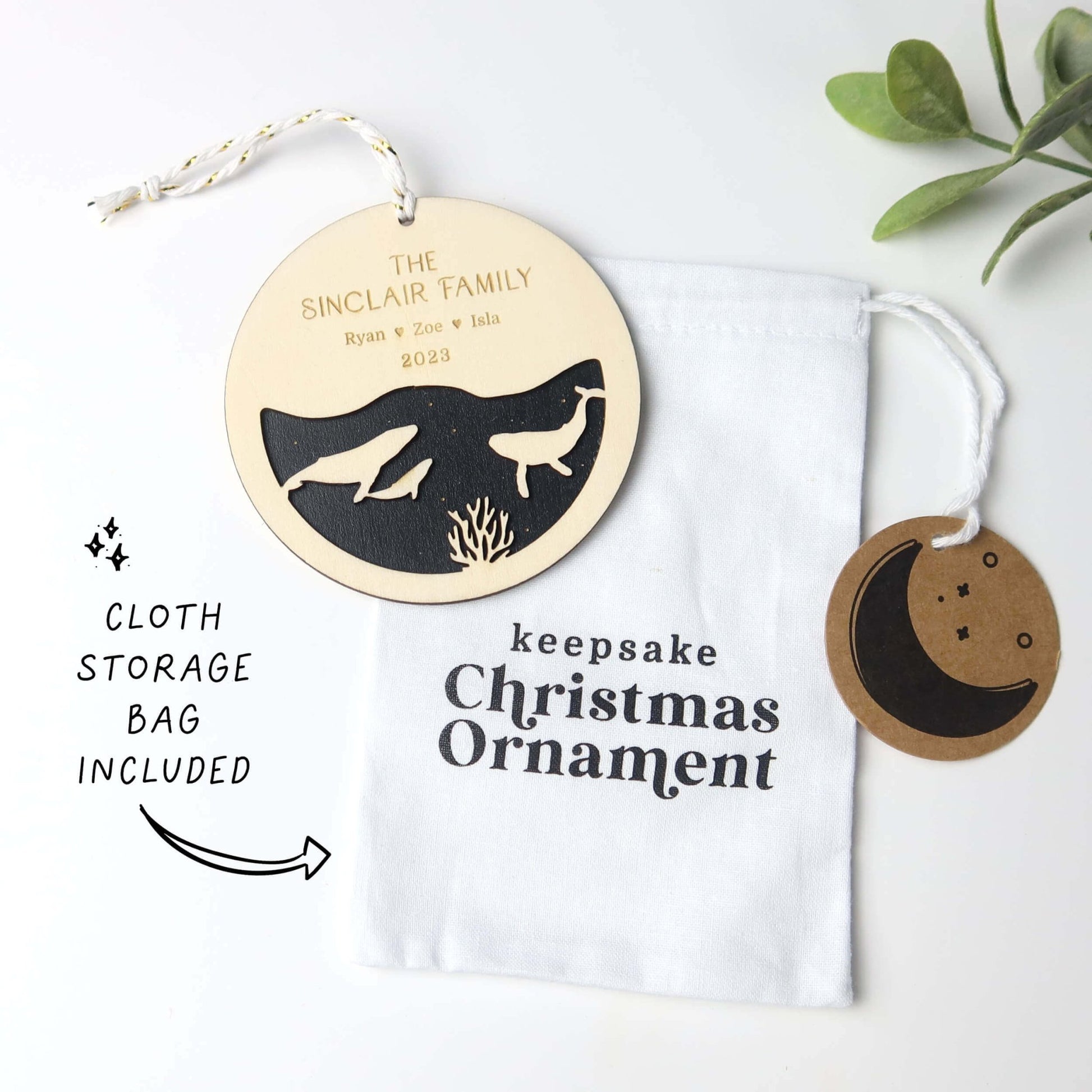 Personalized Whale Family Christmas Ornament - Holiday Ornaments - Moon Rock Prints