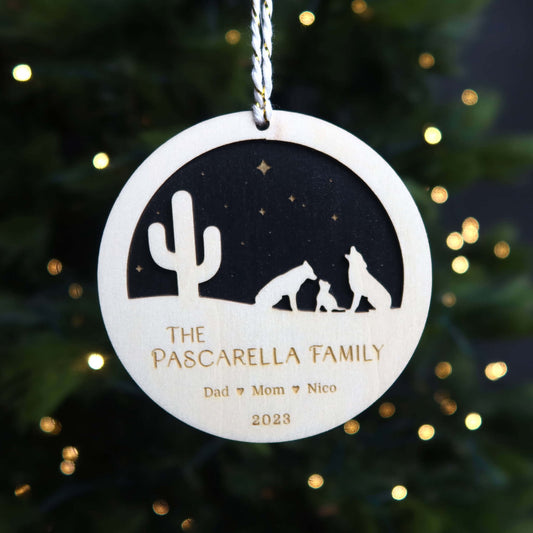 Personalized Wolf Family Christmas Ornament - Holiday Ornaments - Moon Rock Prints