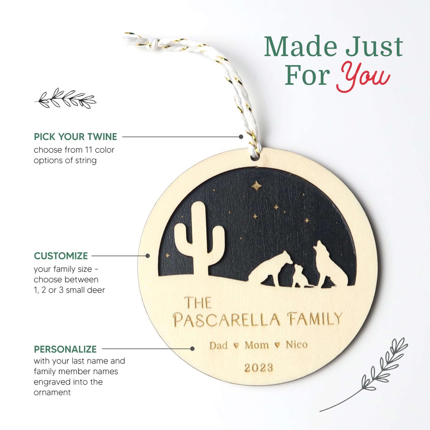 Personalized Wolf Family Christmas Ornament - Holiday Ornaments - Moon Rock Prints