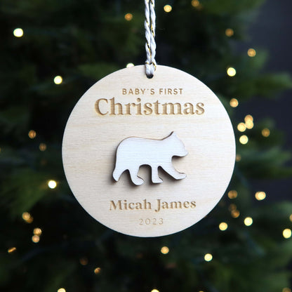 Polar Bear Baby's First Christmas Ornament Personalized - Holiday Ornaments - Moon Rock Prints