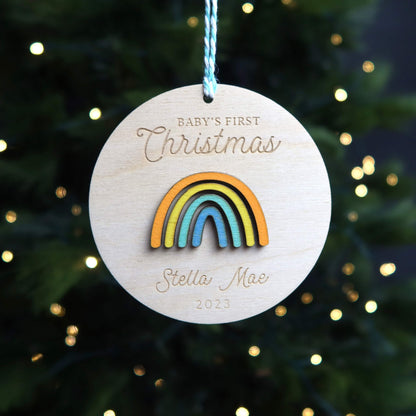 Rainbow Baby's First Christmas Ornament Personalized - Holiday Ornaments - Moon Rock Prints