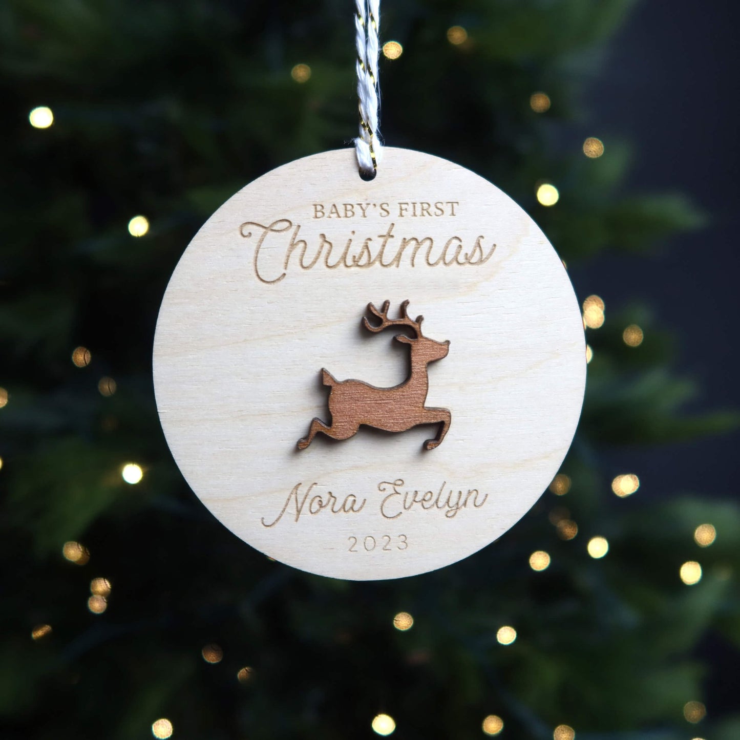 Reindeer Baby's First Christmas Ornament Personalized - Holiday Ornaments - Moon Rock Prints