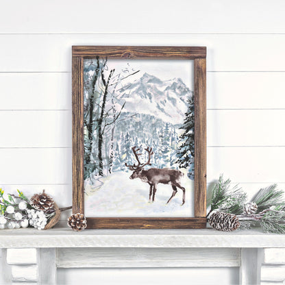 Reindeer in the Snow Watercolor Art Print