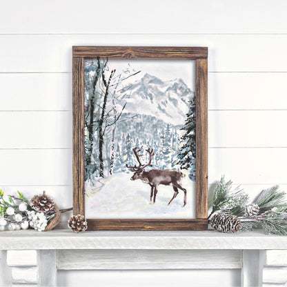 Reindeer in the Snow Watercolor Art Print