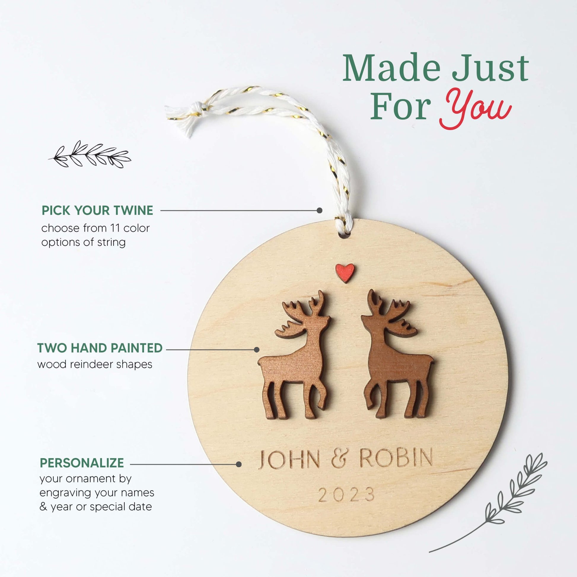 Reindeer Personalized Couple Christmas Ornament - Holiday Ornaments - Moon Rock Prints