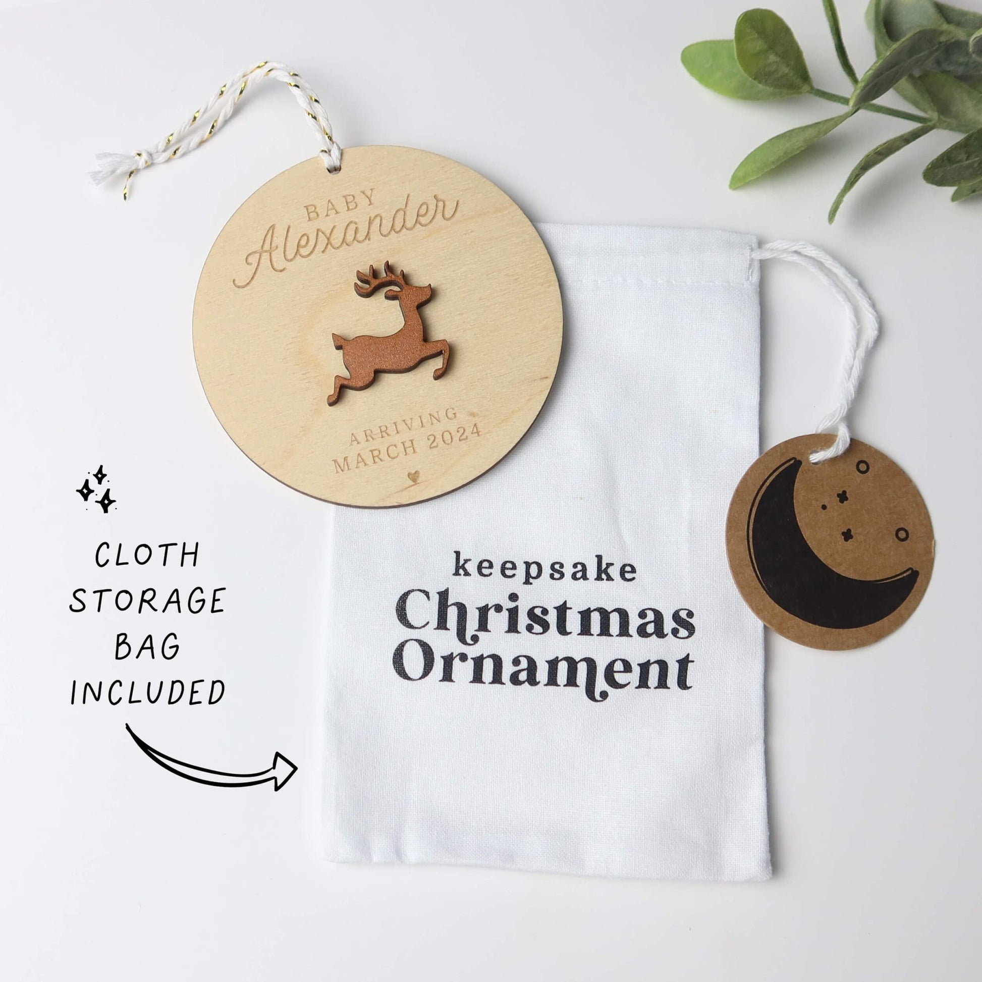 Reindeer Pregnancy Announcement Ornament - Holiday Ornaments - Moon Rock Prints