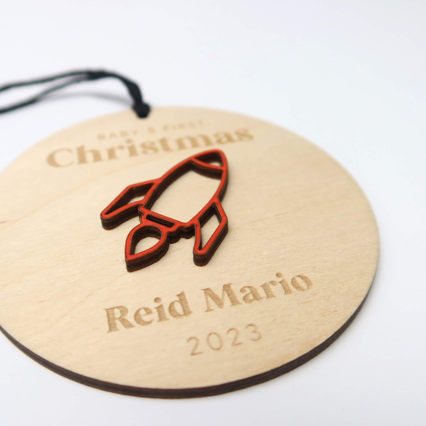 Rocket Ship Baby's First Christmas Ornament Personalized - Holiday Ornaments - Moon Rock Prints