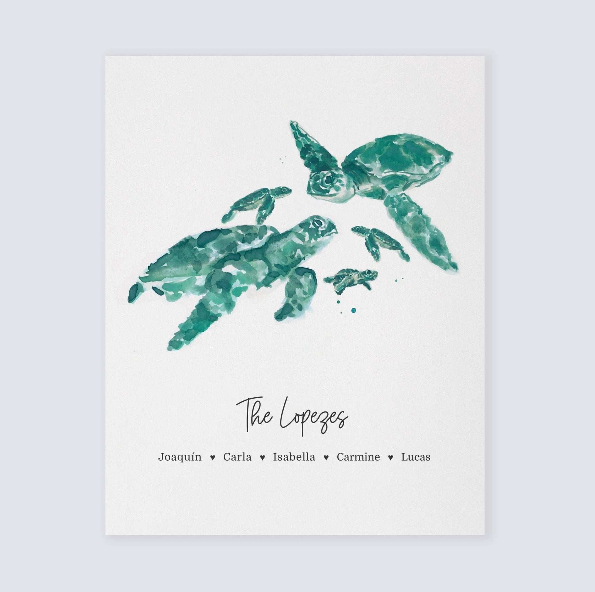 Sea Turtle Family Personalized Print that is a unique Personalized art for Beach Nursery