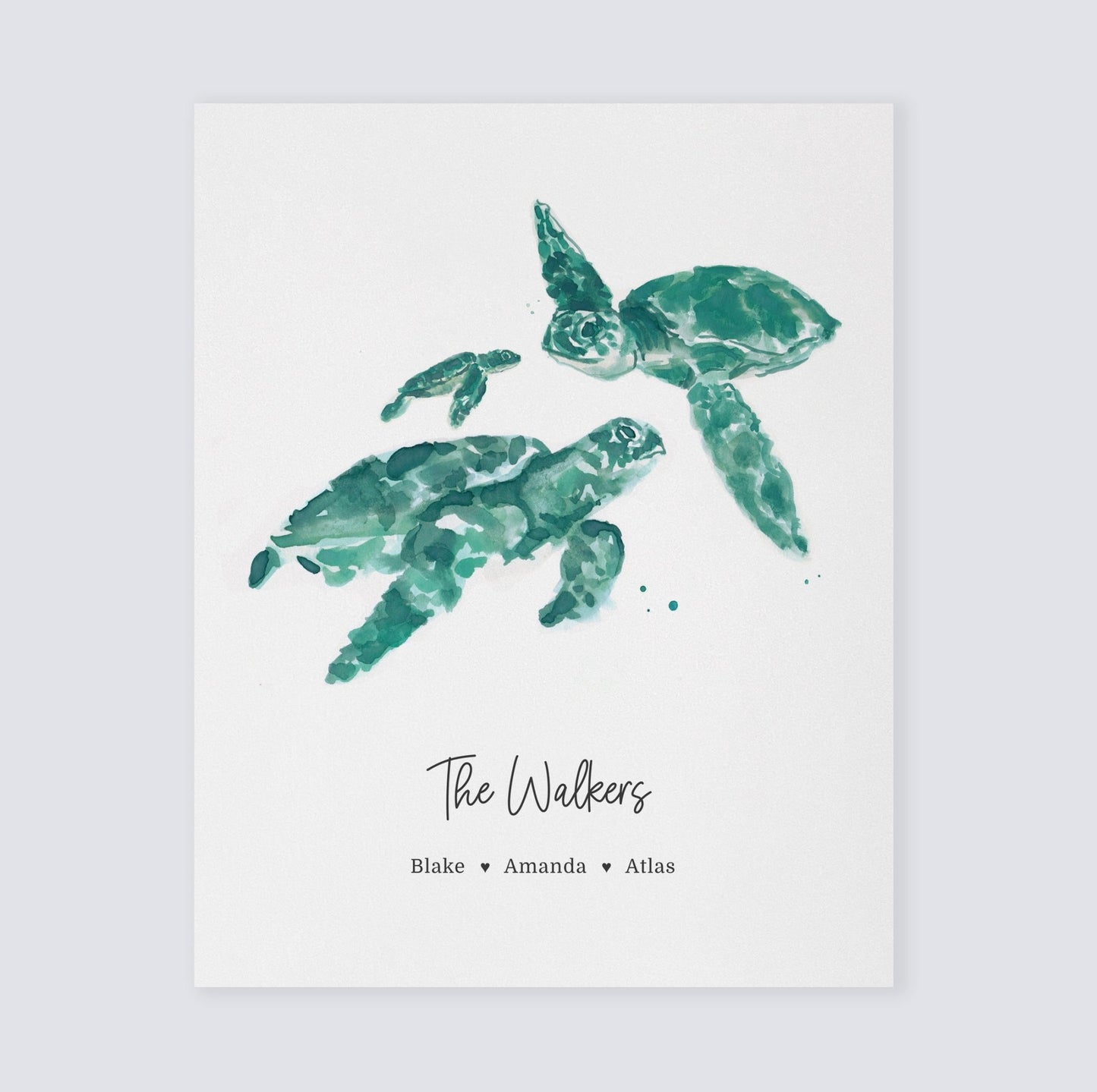 Sea Turtle Family Personalized Print that is a unique Personalized art for Beach Nursery