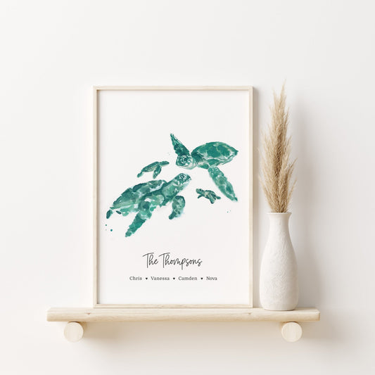 Sea Turtle Family Personalized Print that is a unique Personalized Gift for Mother's Day