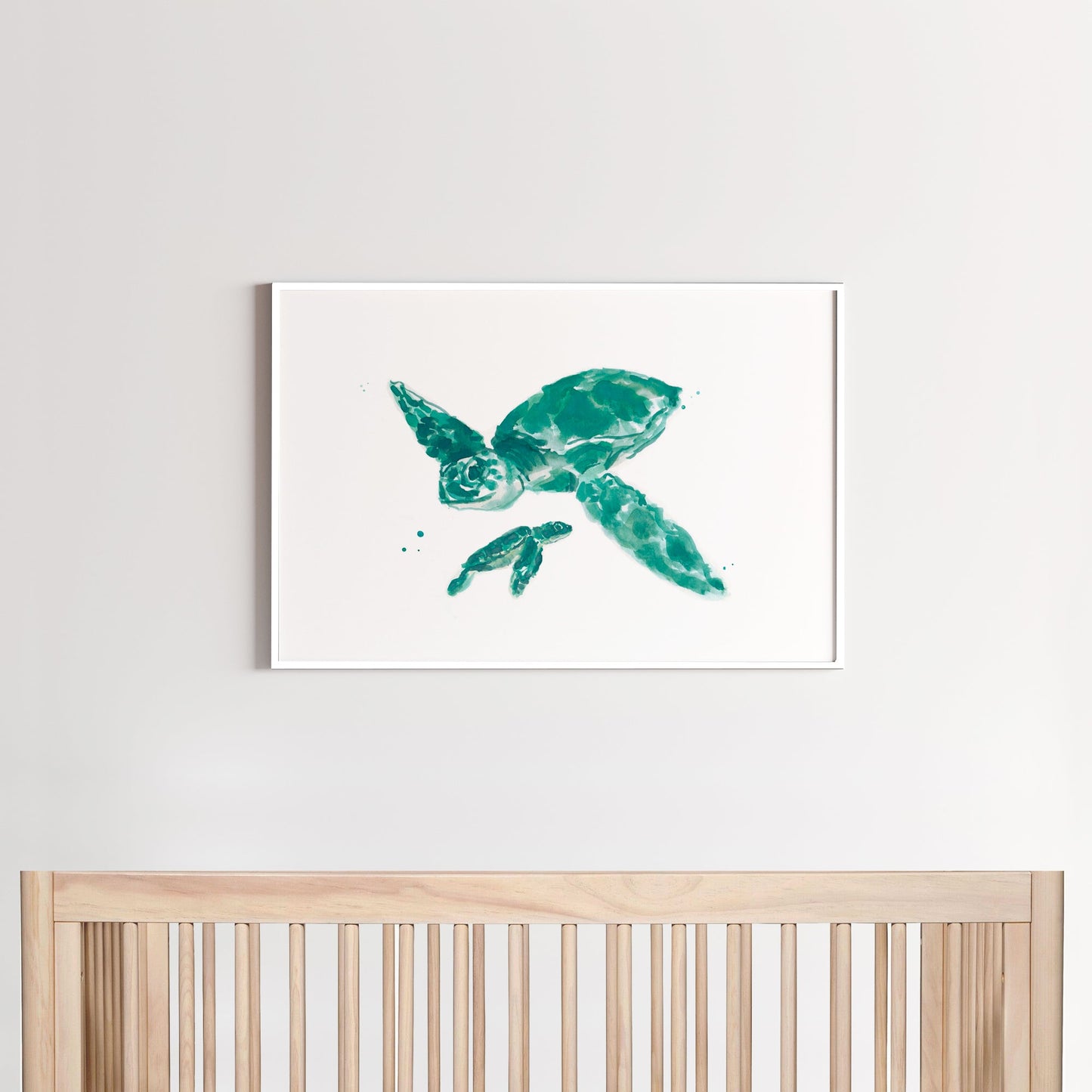 Sea Turtle Mom and Baby Watercolor Print Beach Nursery Wall Art