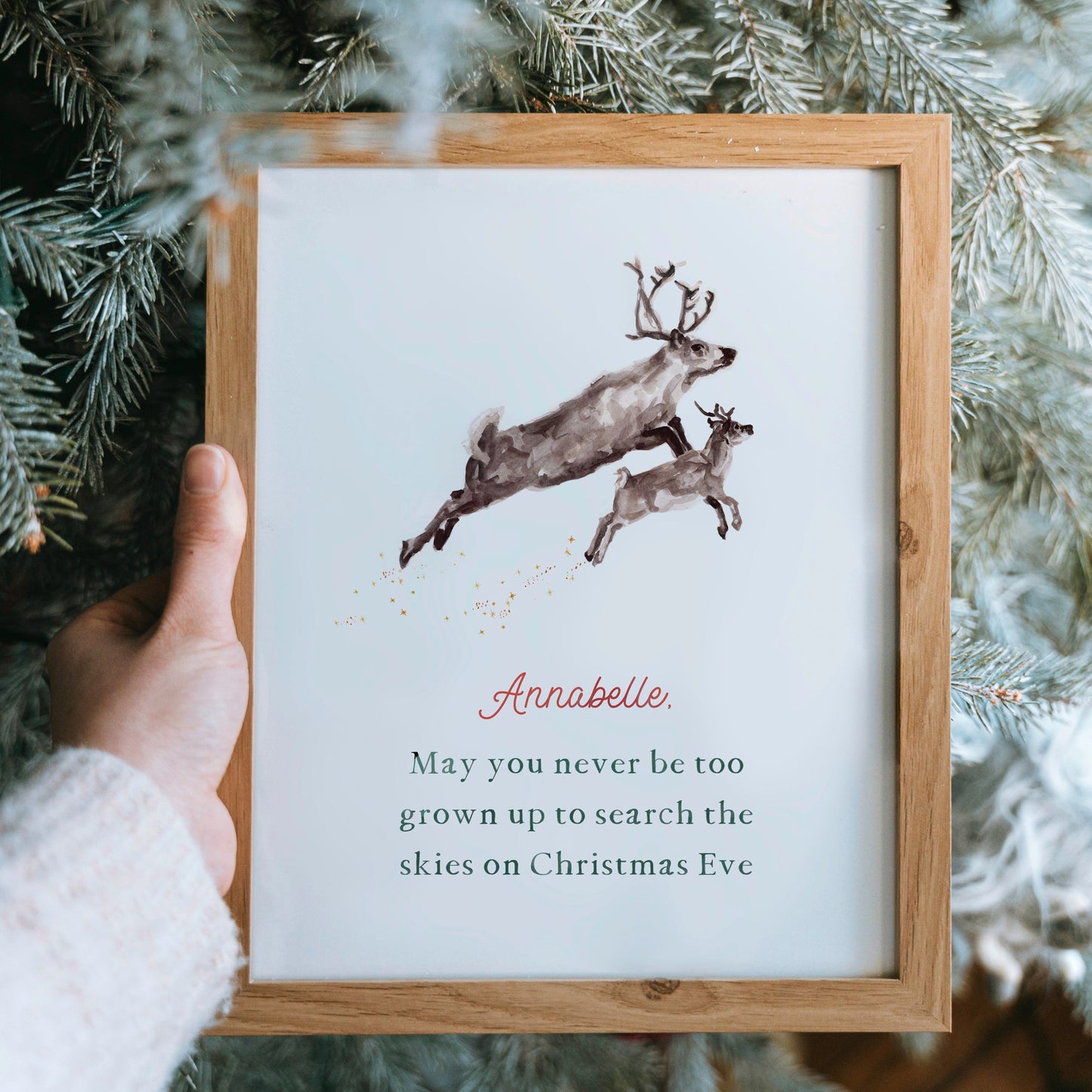 Personalized Reindeer Watercolor Print - Christmas Art Prints - Moon Rock Prints