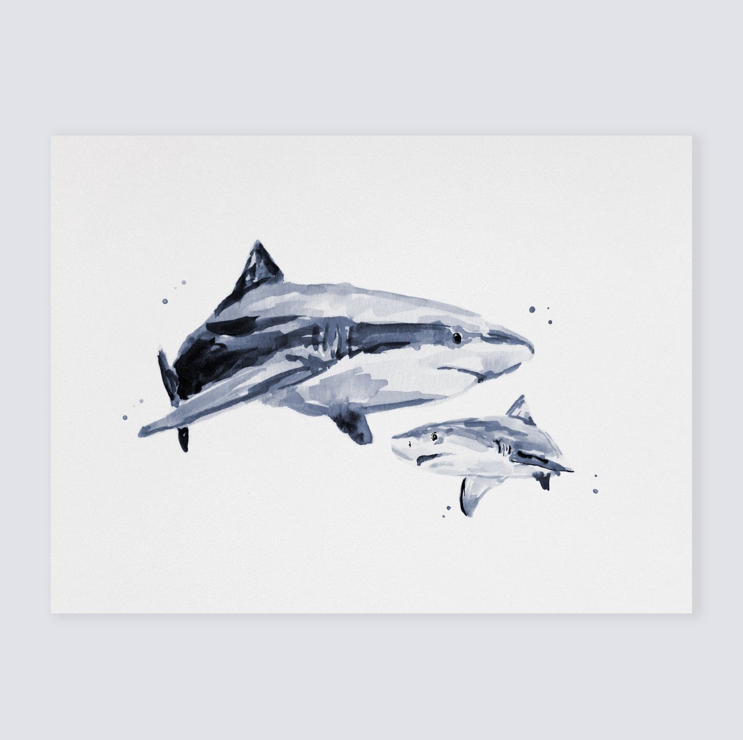 Shark & Baby Shark Watercolor Print