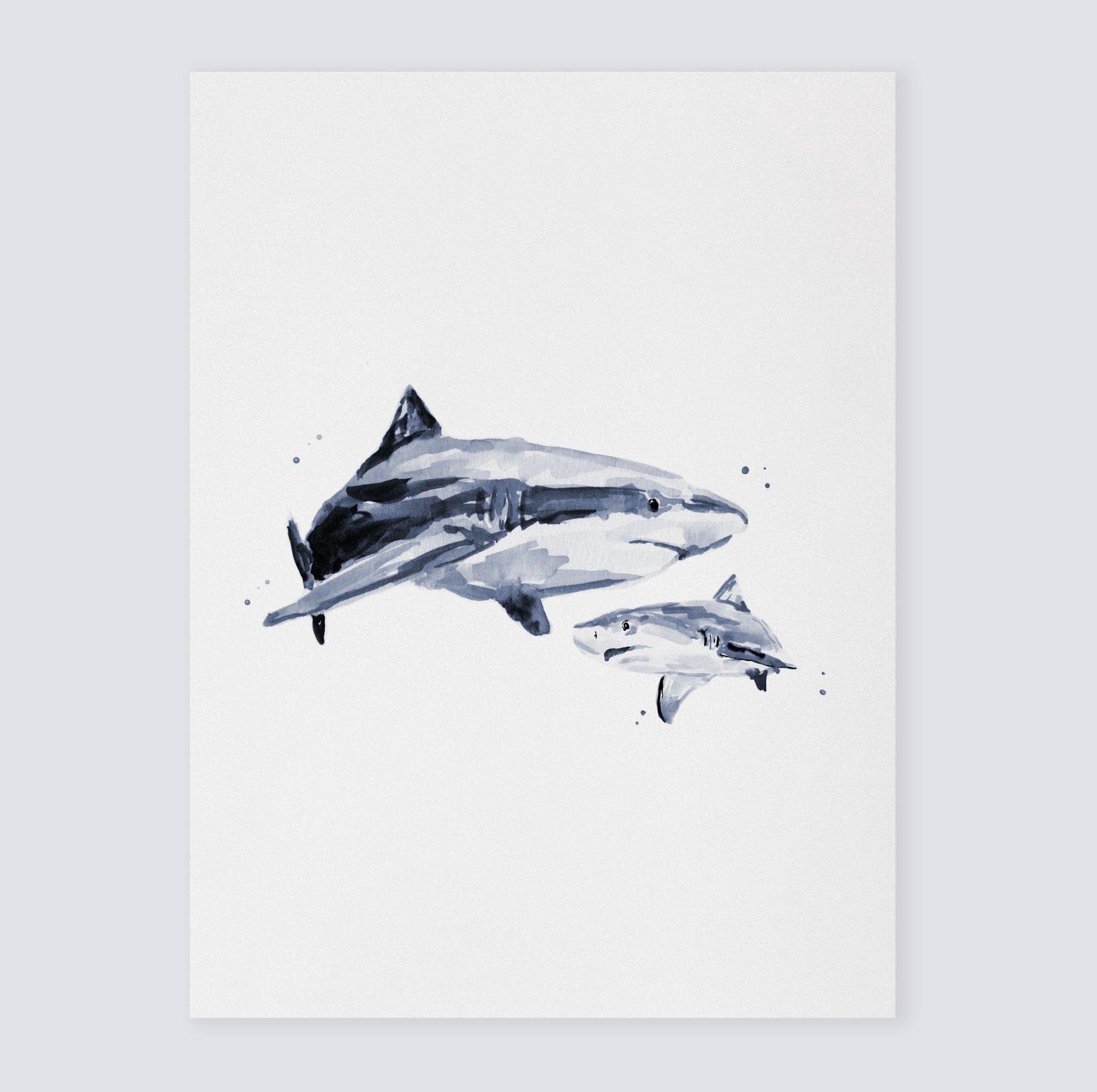 Shark & Baby Shark Watercolor Print