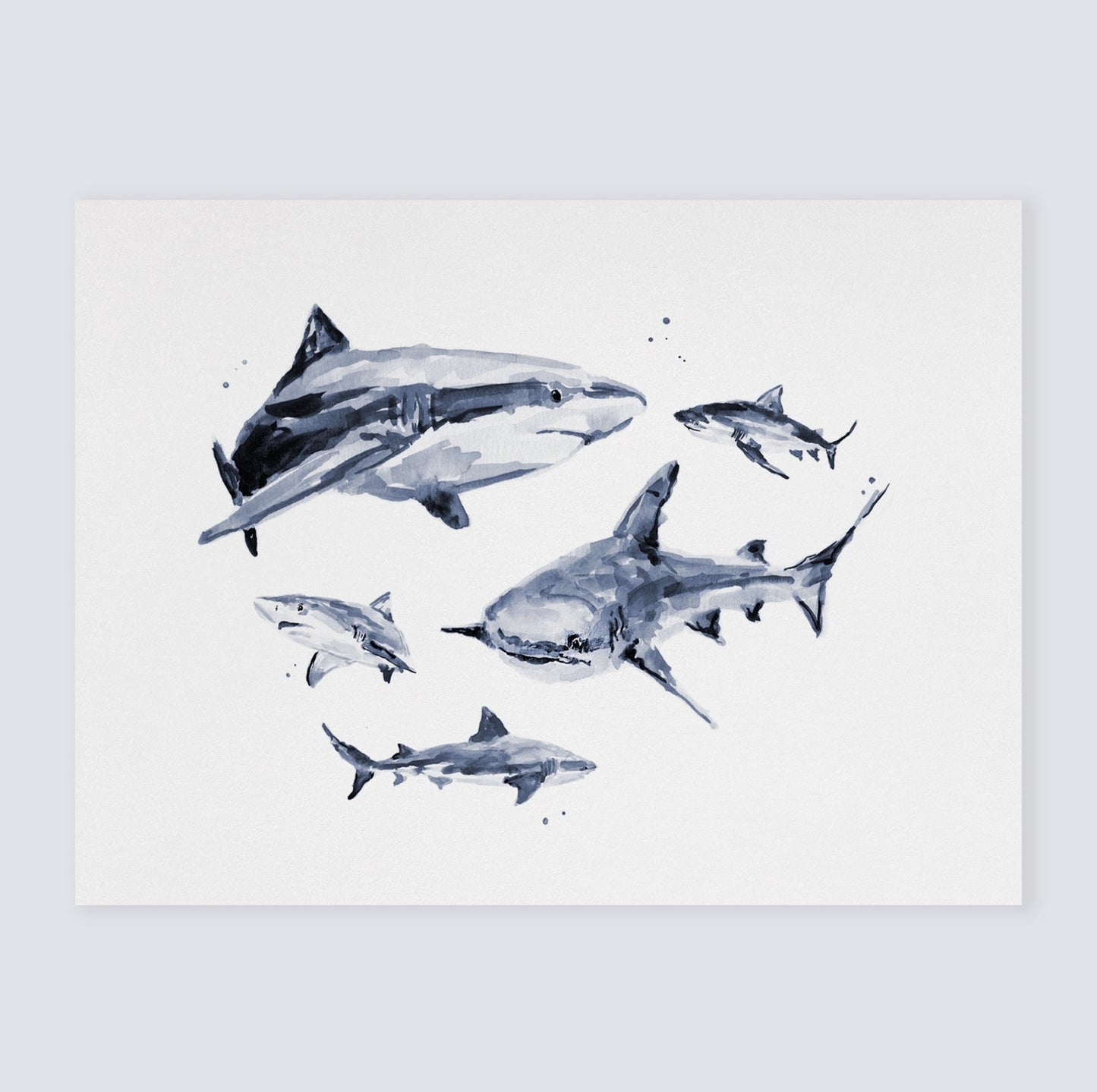 Shark Family Watercolor Print Nautical Nursery Art