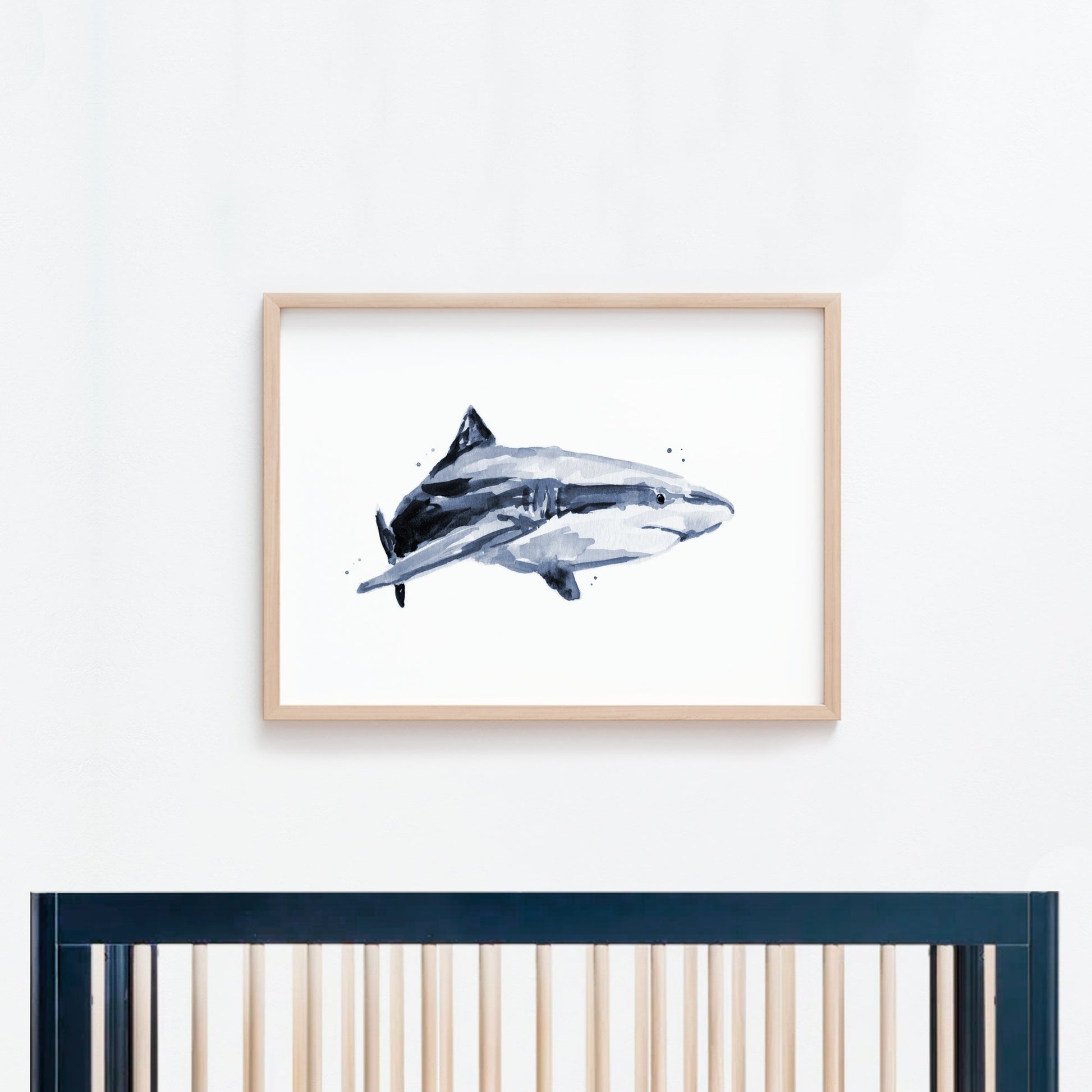 Shark Watercolor Print for Under the Sea Nursery Decor