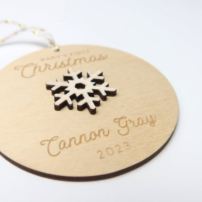 Snowflake Baby's First Christmas Ornament Personalized - Holiday Ornaments - Moon Rock Prints