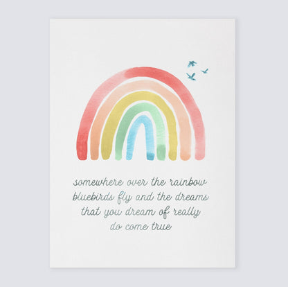 Somewhere Over the Rainbow Print - Girl Nursery Art Prints - Rainbow Baby Gift - Moon Rock Prints