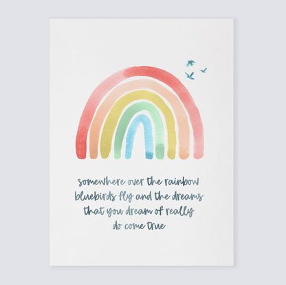 Somewhere Over the Rainbow Print - Girl Nursery Art Prints - Rainbow Baby Gift - Moon Rock Prints
