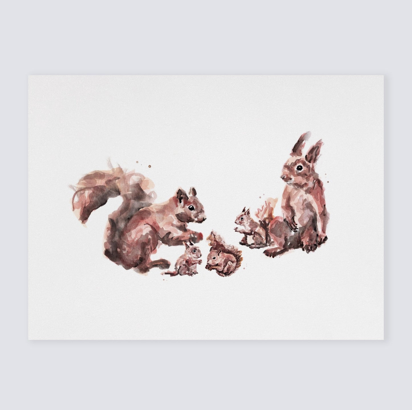 Squirrel Family Watercolor Print - Woodland Nursery Art Prints - Moon Rock Prints