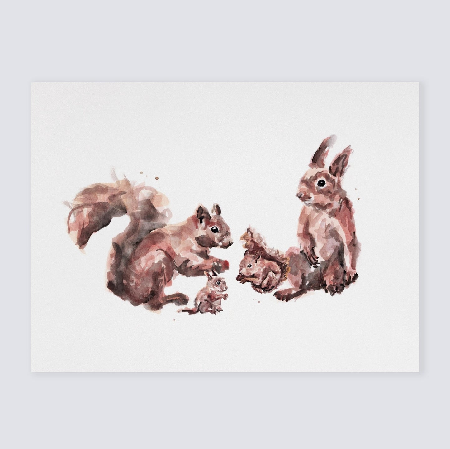 Squirrel Family Watercolor Print - Woodland Nursery Art Prints - Moon Rock Prints