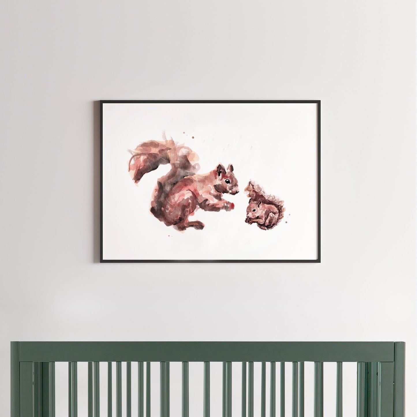 Squirrel and Baby Squirrel Woodland Animal Watercolor Art Print for Woodland Nursery by Moon Rock Prints