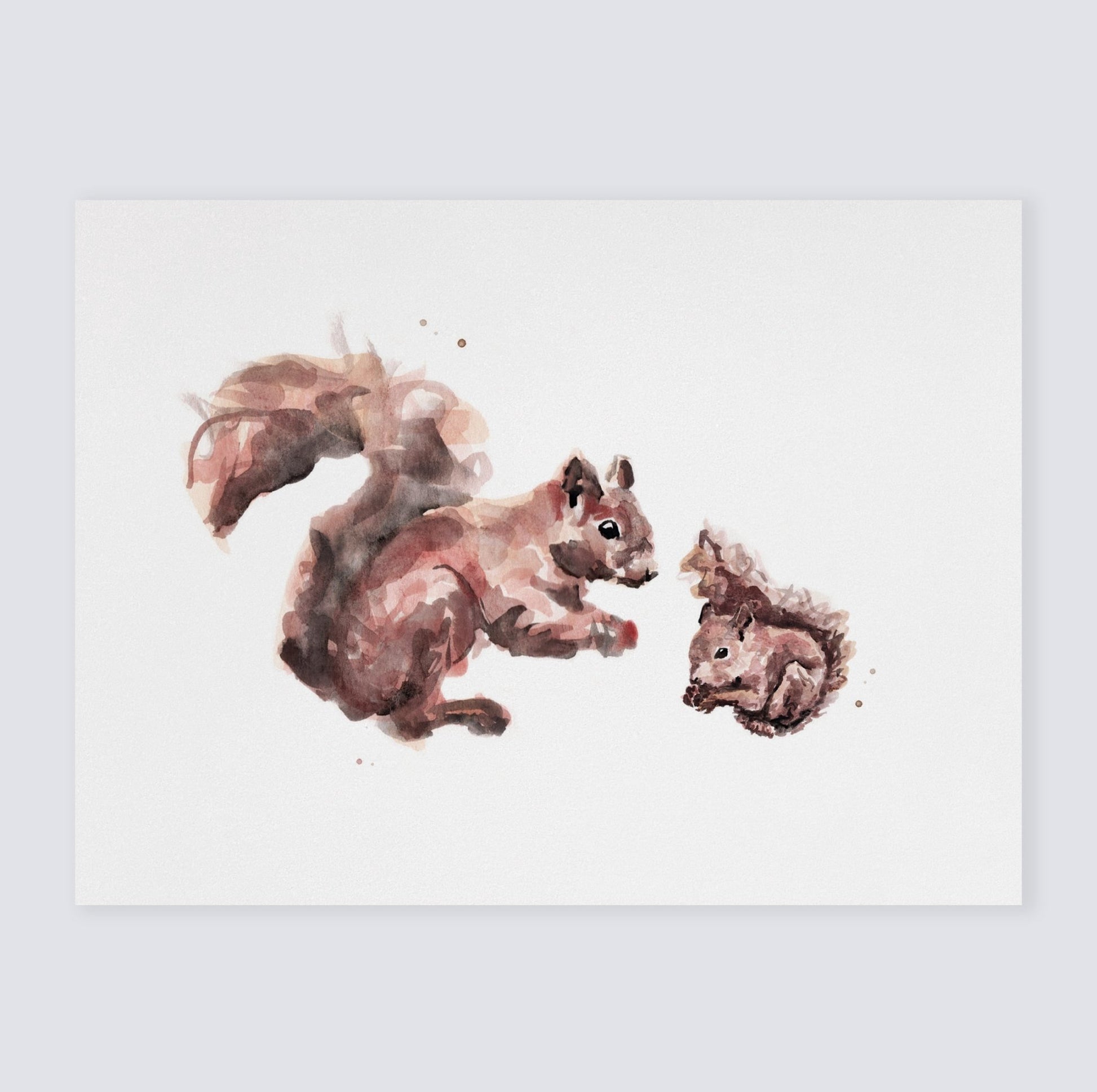 Squirrel and Baby Squirrel Woodland Animal Watercolor Art Print for Woodland Nursery by Moon Rock Prints