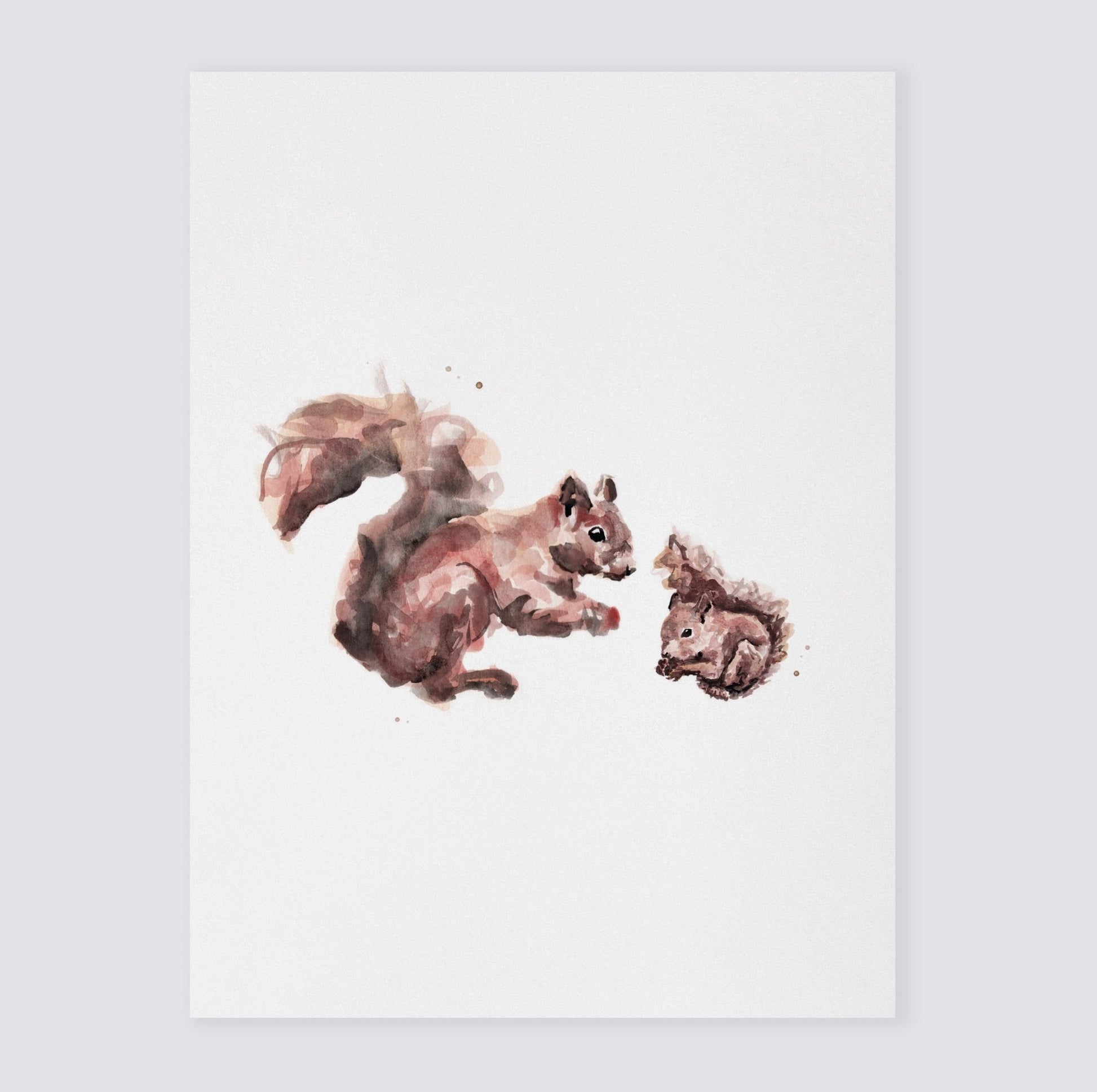 Squirrel and Baby Squirrel Woodland Animal Watercolor Art Print for Woodland Nursery by Moon Rock Prints