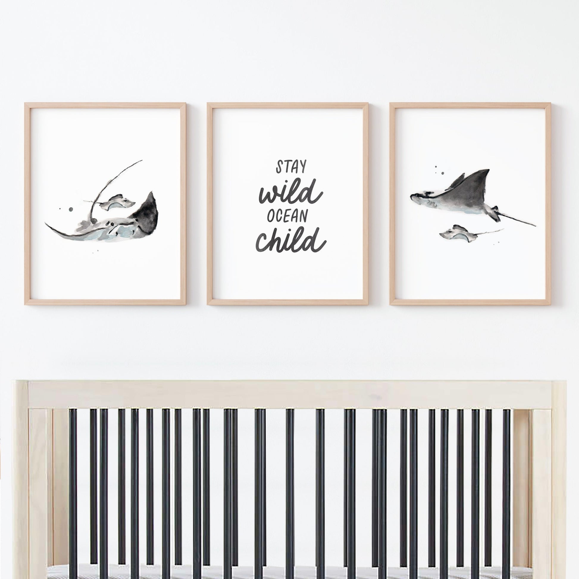 Stay Wild Ocean Child 3 Print Set - Under the Sea Nursery Art Prints - Moon Rock Prints