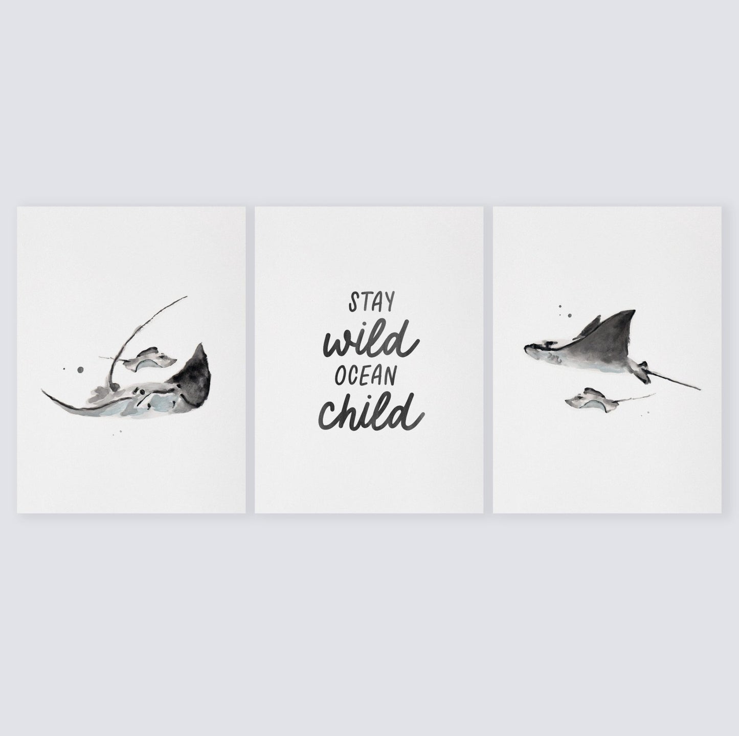 Stay Wild Ocean Child 3 Print Set - Stingray Print - Kids Room Wall Art - Moon Rock Prints