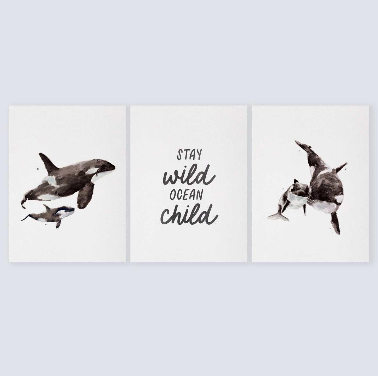 Stay Wild Ocean Child 3 Print Set - Orca Print - Kids Room Wall Art - Moon Rock Prints