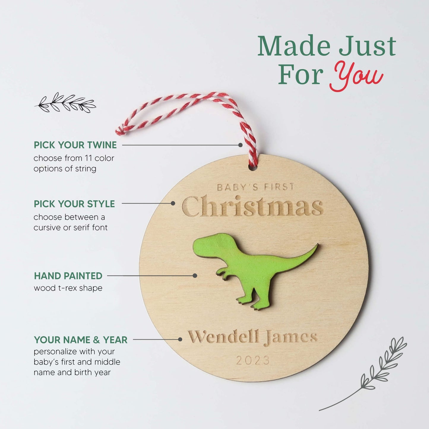 T-Rex Baby's First Christmas Ornament Personalized - Holiday Ornaments - Moon Rock Prints