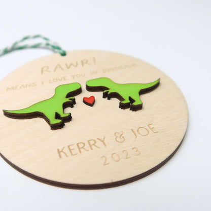 T-Rex Personalized Couple Christmas Ornament - Holiday Ornaments - Moon Rock Prints