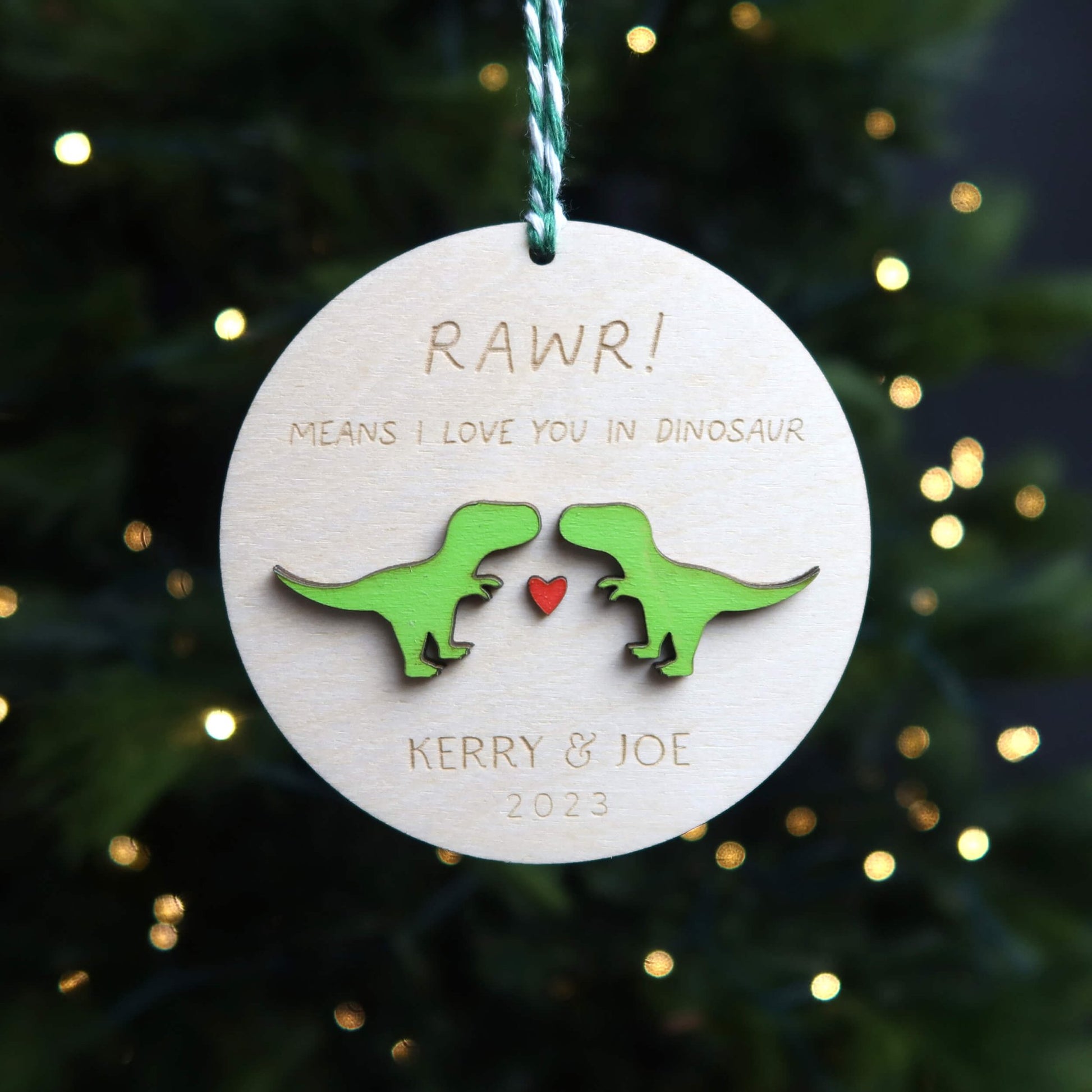 T-Rex Personalized Couple Christmas Ornament - Holiday Ornaments - Moon Rock Prints