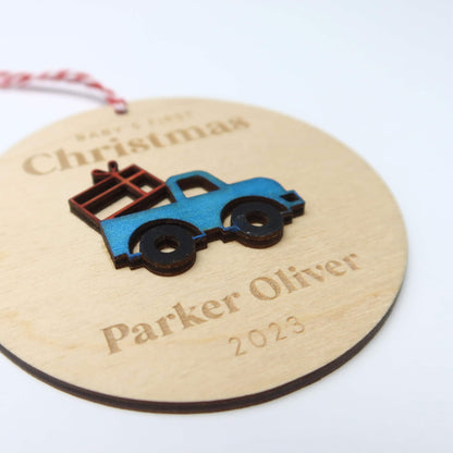 Truck Baby's First Christmas Ornament Personalized - Holiday Ornaments - Moon Rock Prints