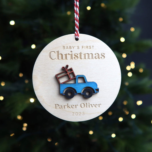 Truck Baby's First Christmas Ornament Personalized - Holiday Ornaments - Moon Rock Prints