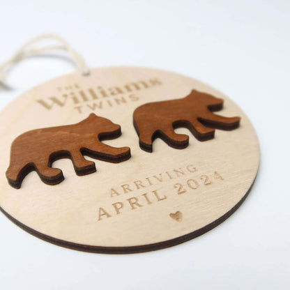 Twins Pregnancy Announcement Personalized Bears Ornament - Holiday Ornaments - Moon Rock Prints