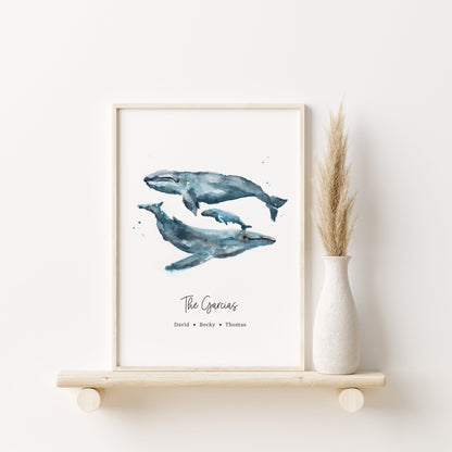 Whale Family Personalized Print - Gift for Family - Nautical Art Prints - Moon Rock Prints