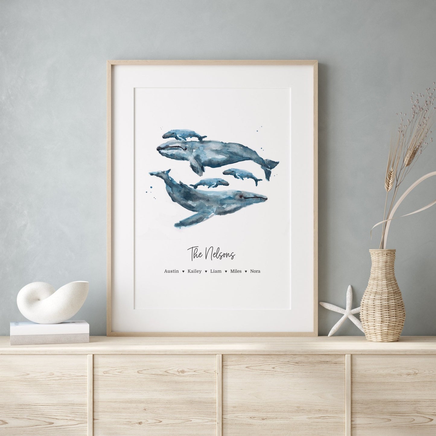 Whale Family Personalized Print - Gift for Family - Nautical Art Prints - Moon Rock Prints