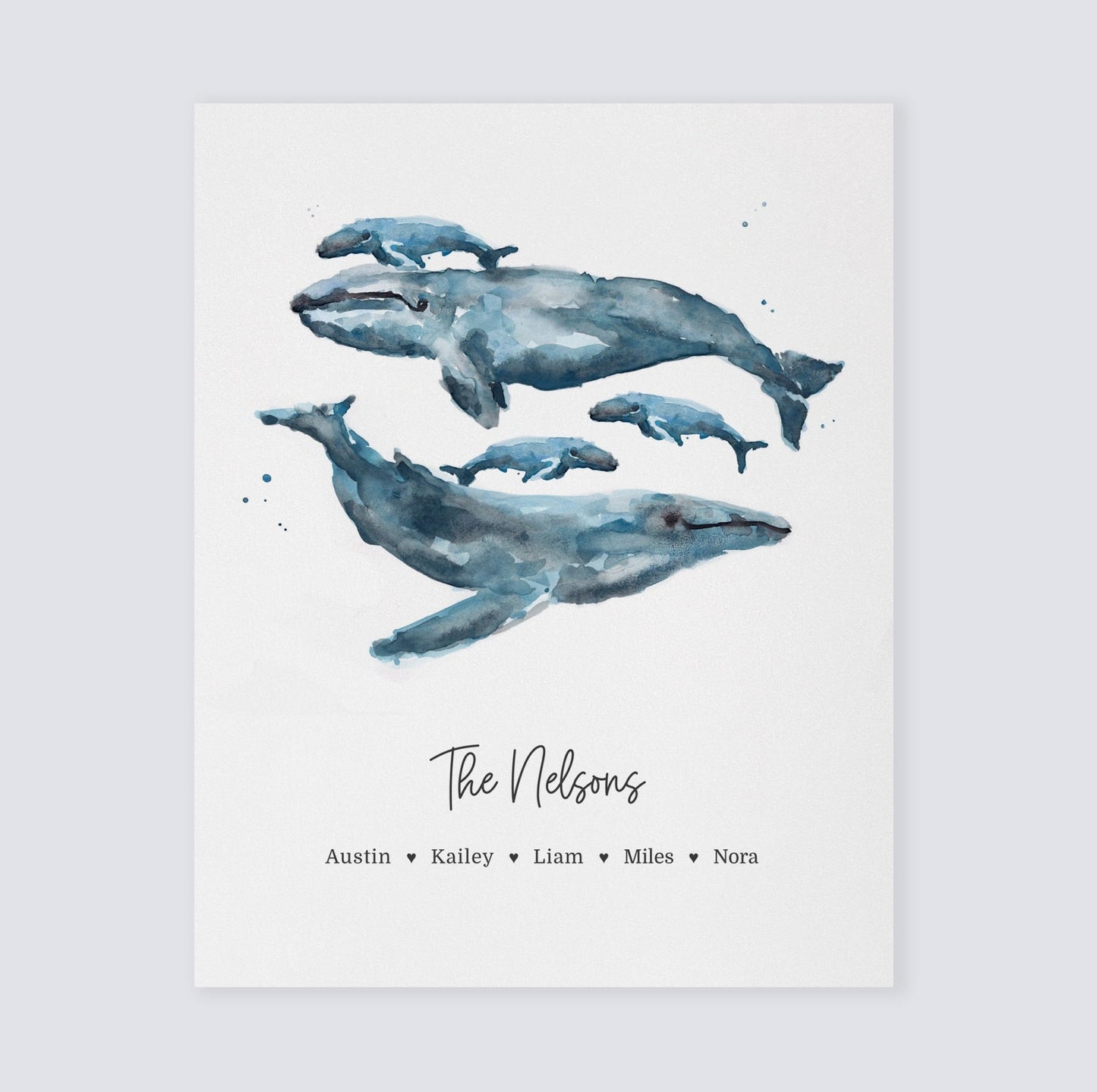 Whale Family Personalized Print - Gift for Family - Nautical Art Prints - Moon Rock Prints