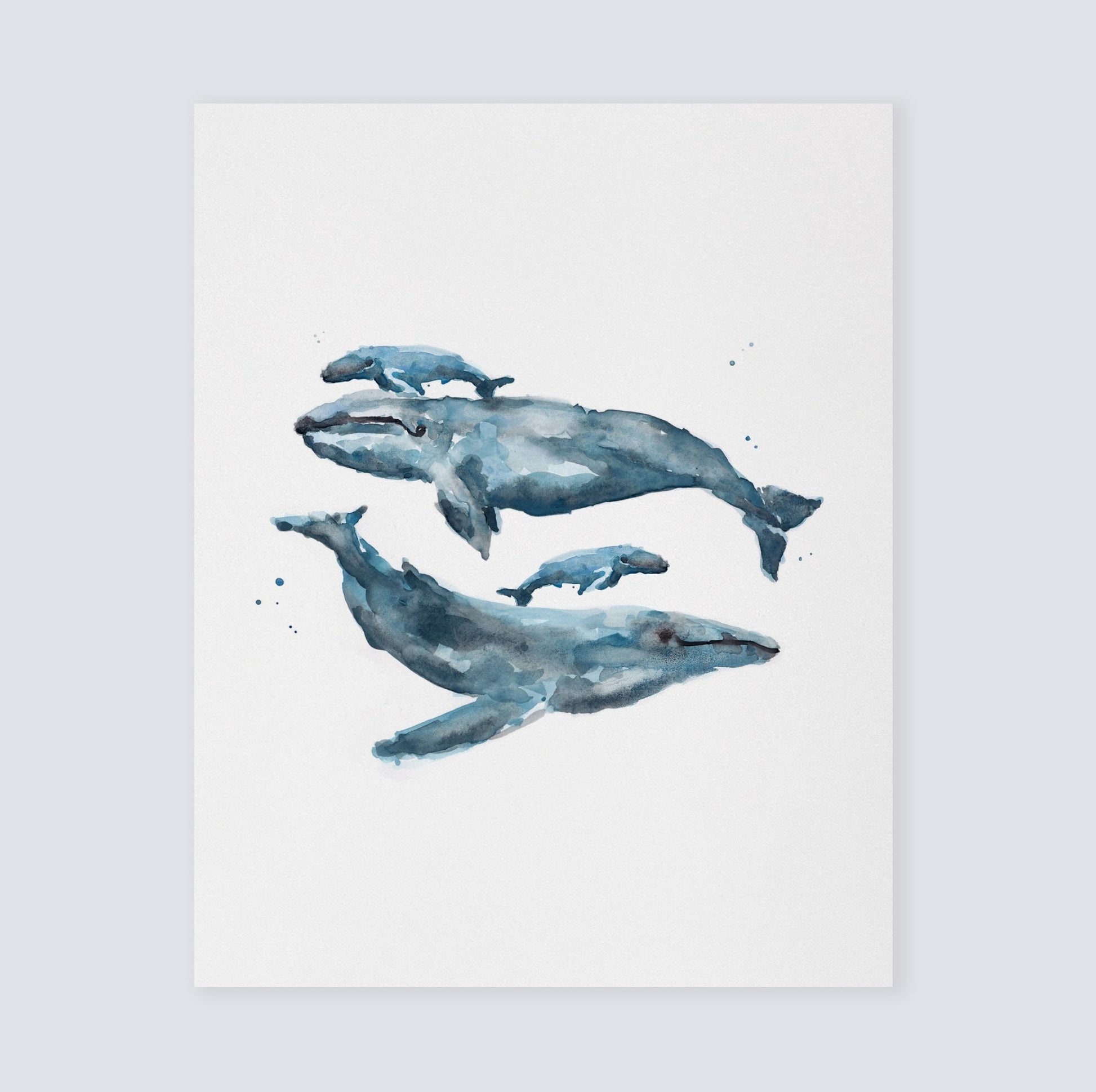 Whale Family Watercolor Print - Ocean Nursery Art Prints - Moon Rock Prints