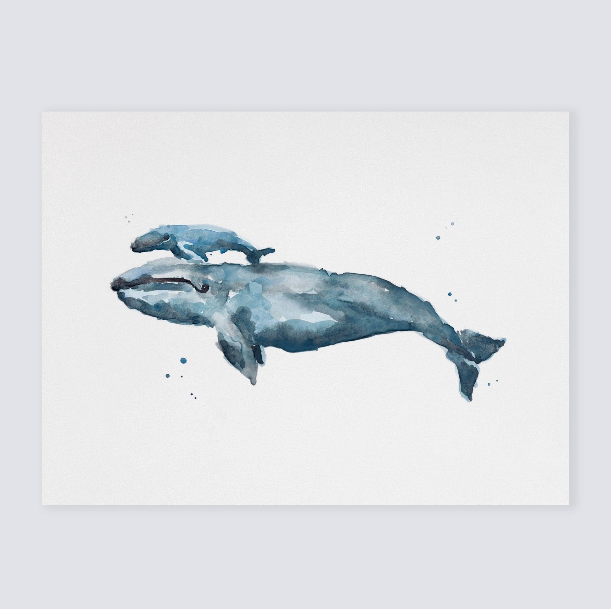 Whale and Baby Whale Nursery Watercolor Art Print for Nautical Nursery