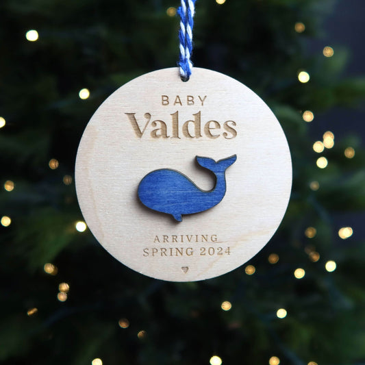 Whale Pregnancy Announcement Ornament - Holiday Ornaments - Moon Rock Prints