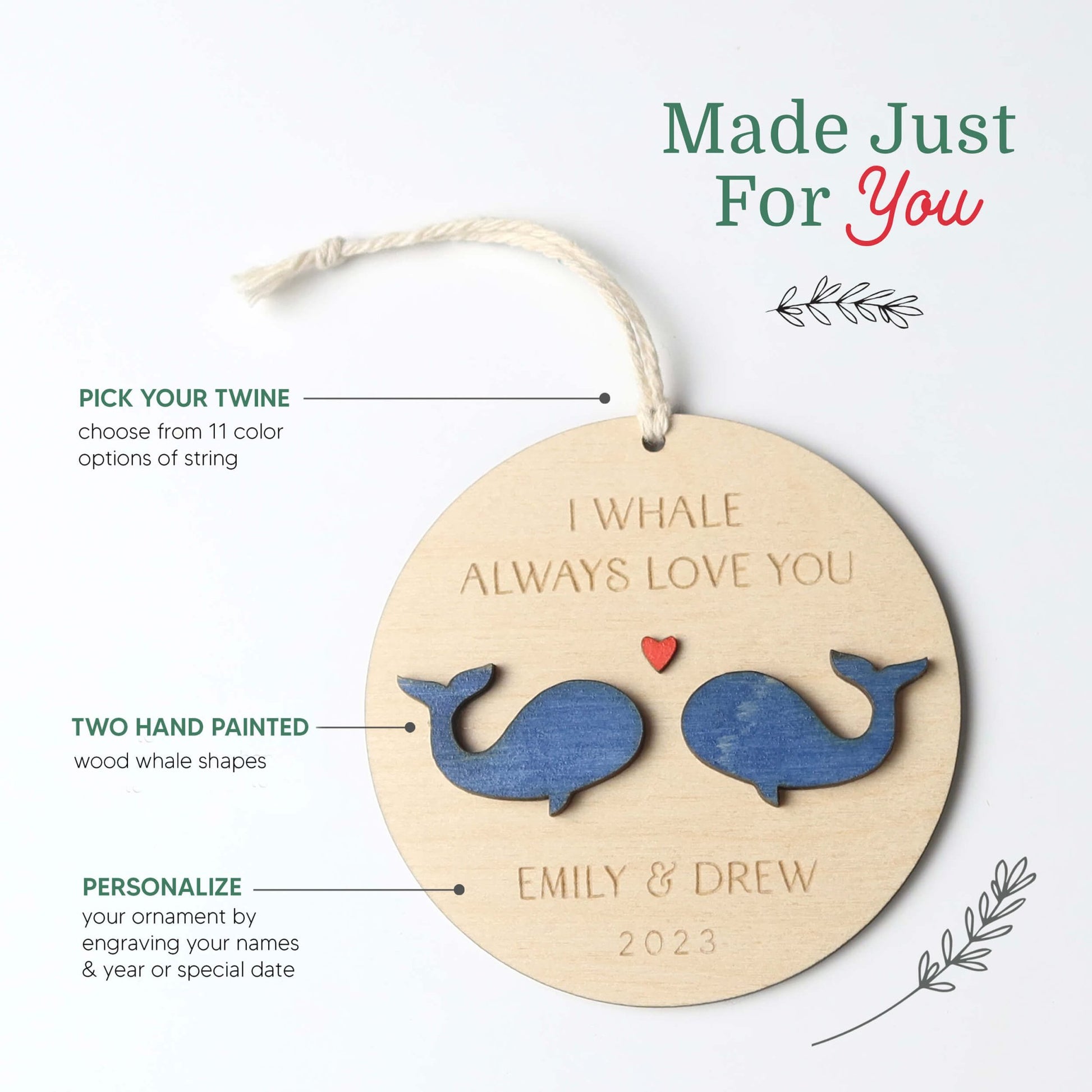 Whales Personalized Couple Ornament - Holiday Ornaments - Moon Rock Prints