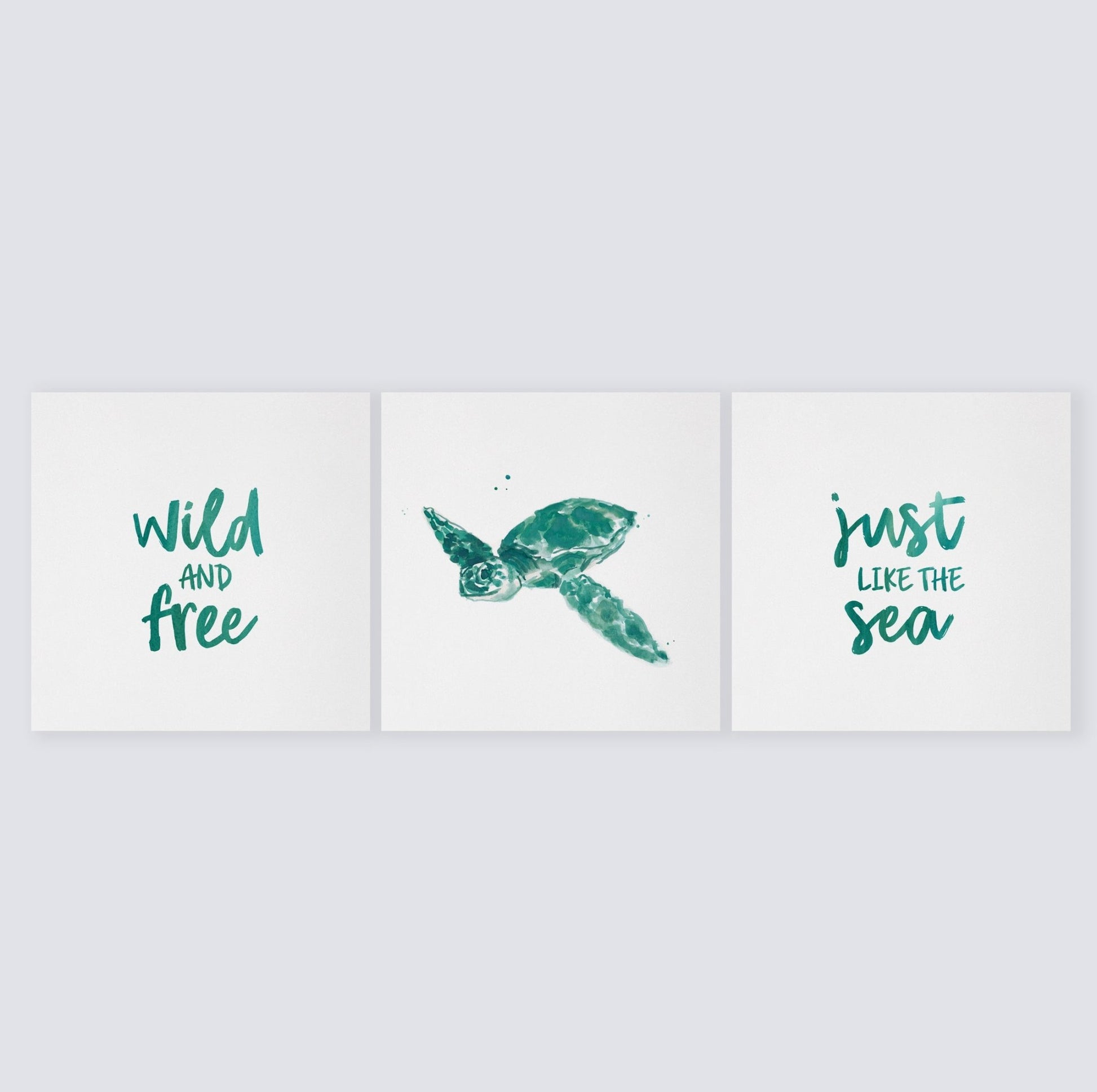 Wild and Free Just like the Sea: Turtles 3 Print Set - Ocean Nursery Art Prints - Moon Rock Prints