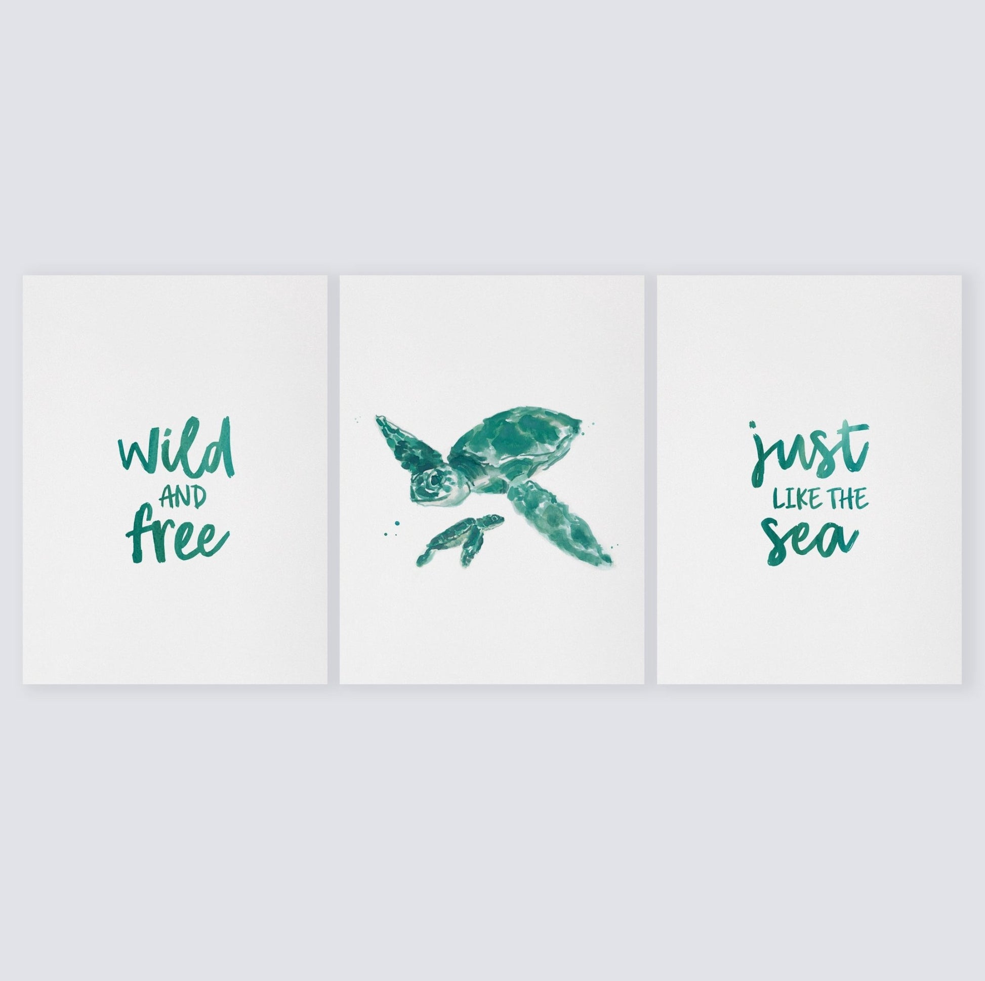 Wild and Free Just like the Sea: Turtles 3 Print Set - Ocean Nursery Art Prints - Moon Rock Prints