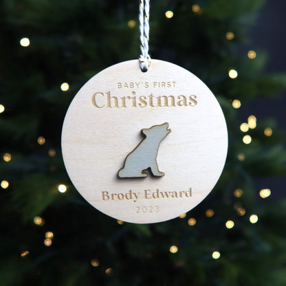 Wolf Baby's First Christmas Ornament Personalized - Holiday Ornaments - Moon Rock Prints