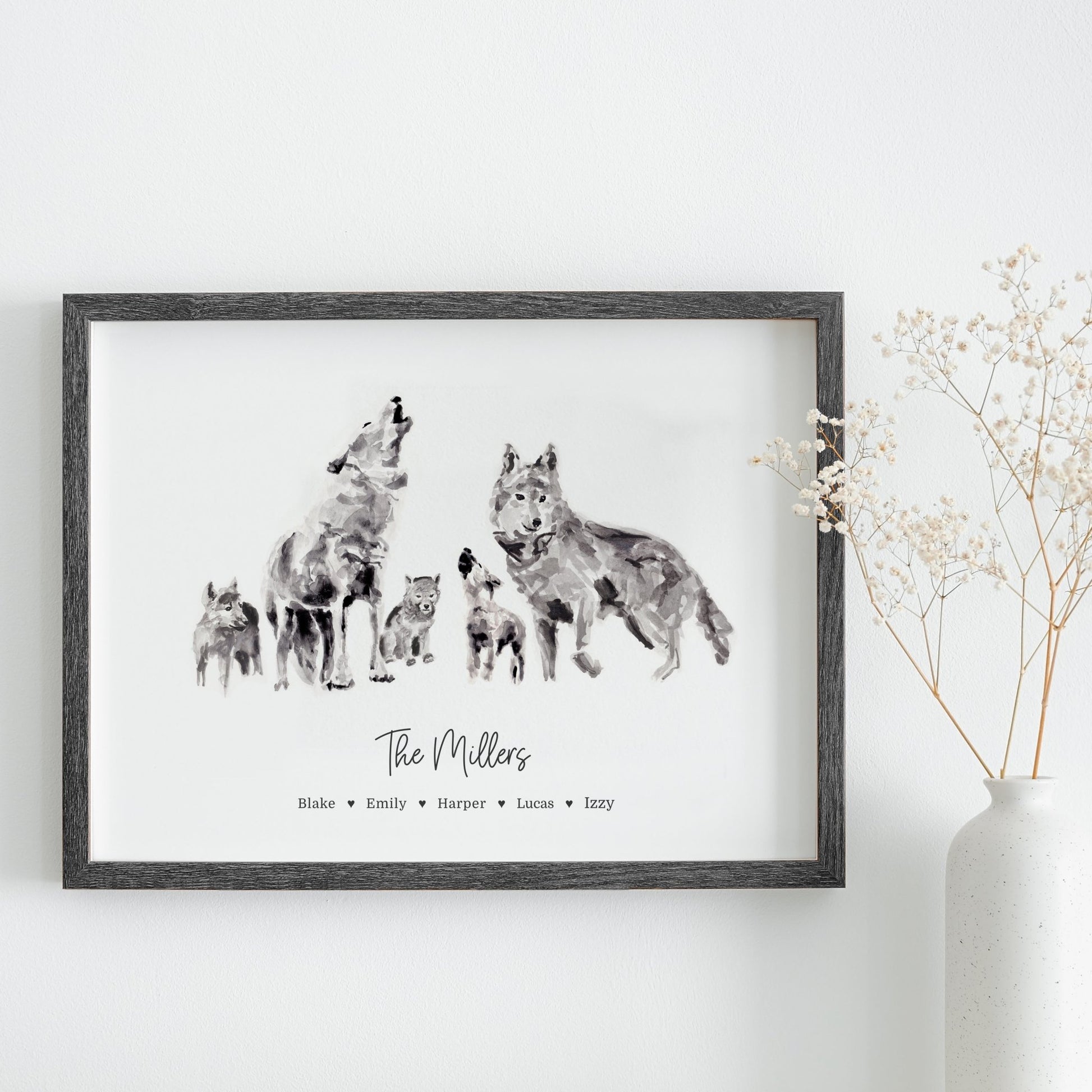 Wolf Family PersonalizeWolf Family Personalized Watercolor Art Print for Woodland Nursery or Boho Decor by Moon Rock Printsd Print